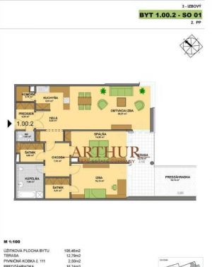 ARTHUR - 3i byt v novostavbe 138,42m2 - SKOLAUDOVANÉ!!!